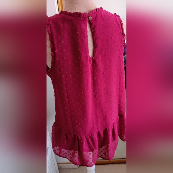 Love On A Hanger ~ Pink Embroidered Swiss Dot Ruffle Peplum Tank Top | M - Picture 2 of 9